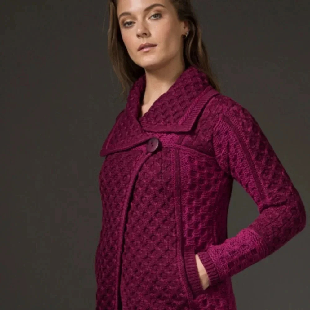 Aran crafts pink Two Tone Merino Wool Coat cardigan